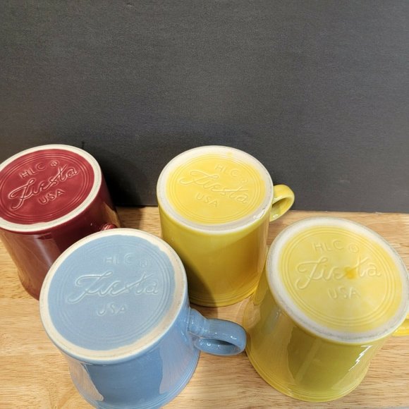 Lot Of 4 Fiestaware Red Blue Yellow Ceramic Solid 3.5 In Modern Coffee Mugs Bra - Picture 2 of 9